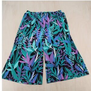 Wms Tropical Botanical Wide Leg Culottes L Purple Teal Bob Mackie Wearable Art